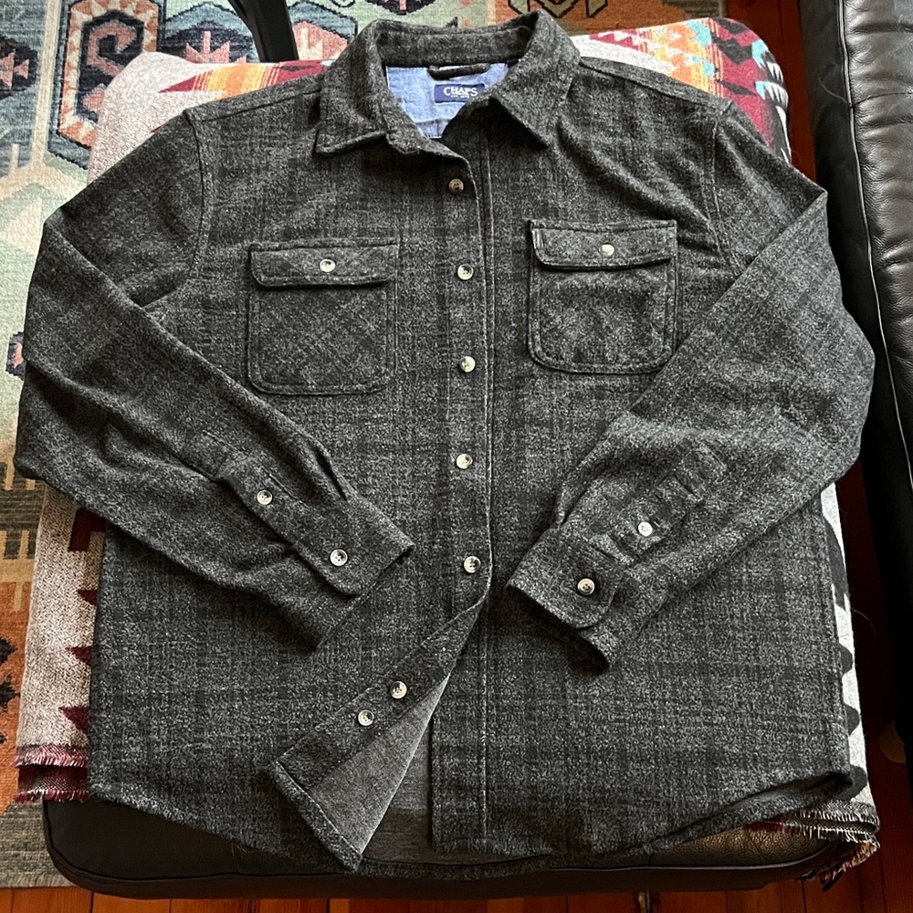 Chaps Charcoal Plaid Stretch Button-Up Shirt -sz M